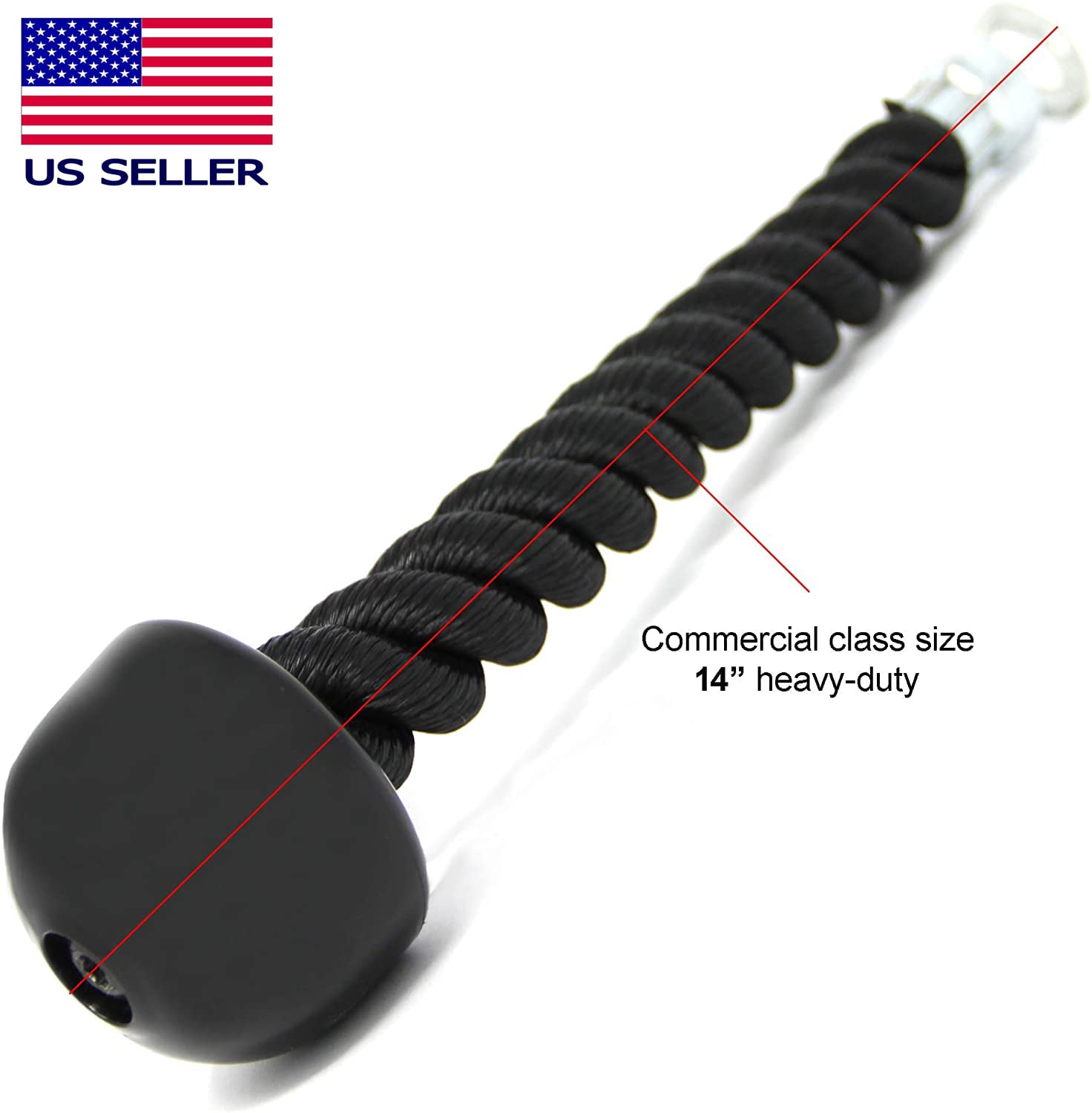 FITNESS MANIAC Tricep Rope Single Grip Pull Down Bicep Cable Attachment Exercises Black Nylon 14' Commercial Class