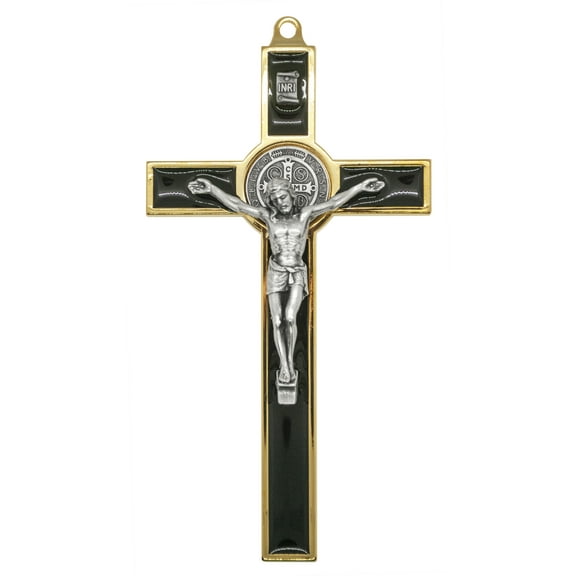 5.25" Gold-Tone St. Benedict Crucifix with Black Enamel Inlays