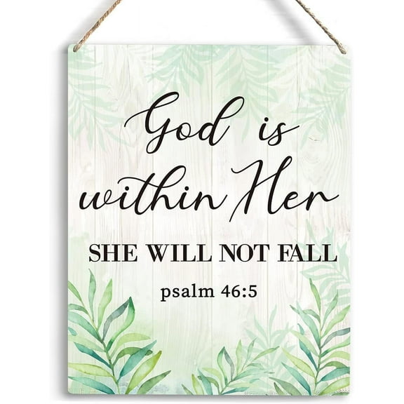 Christian Religious Gifts for Women Inspirational God Is Within Her She Will Not Fall Wall Art Christian Wall Decor Religion Bible Verse Christmas Gifts Decorations Wooden Hanging Sign 8x10 Inch