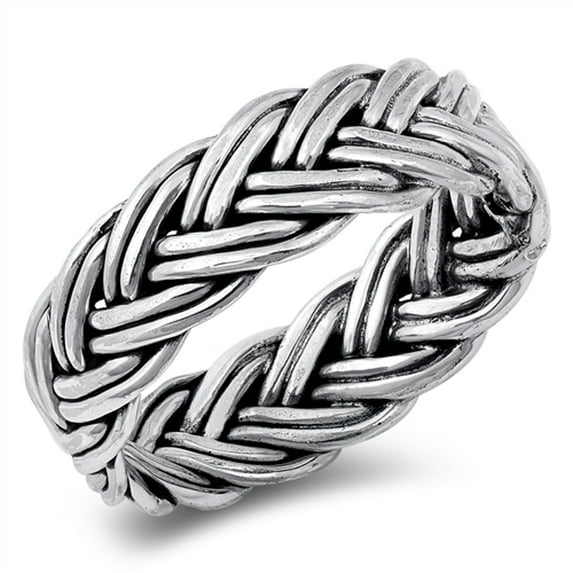 Braided Oxidized Ring .925 Solid Sterling Silver Band Jewelry Female Male Unisex Size 6