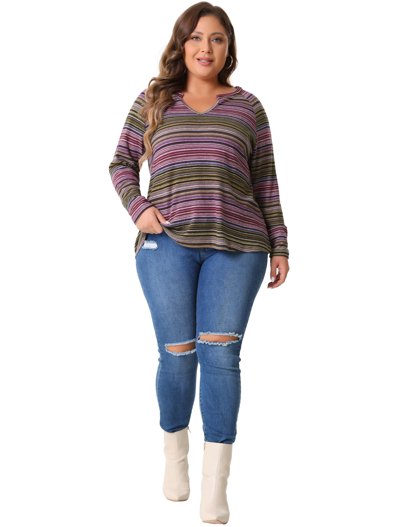 DARING DIVA Women' Plus Size Long Sleeve Notch V Neck Blouses 3X Pink
