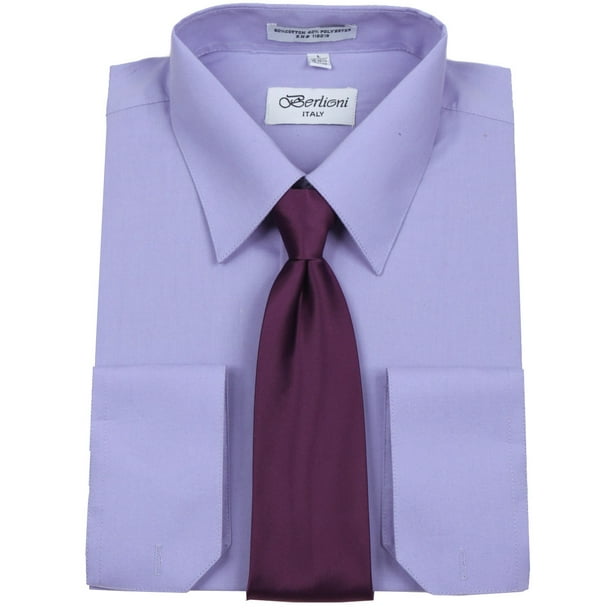 Lavender Solid Mens Dress Shirt and Tie Set
