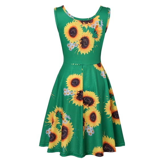XVJRHAK Summer Dresses Women Sleeveless Sunflower Print Summer Beach A Line Casual Dress Party Dress Mid-Length(Green,M)