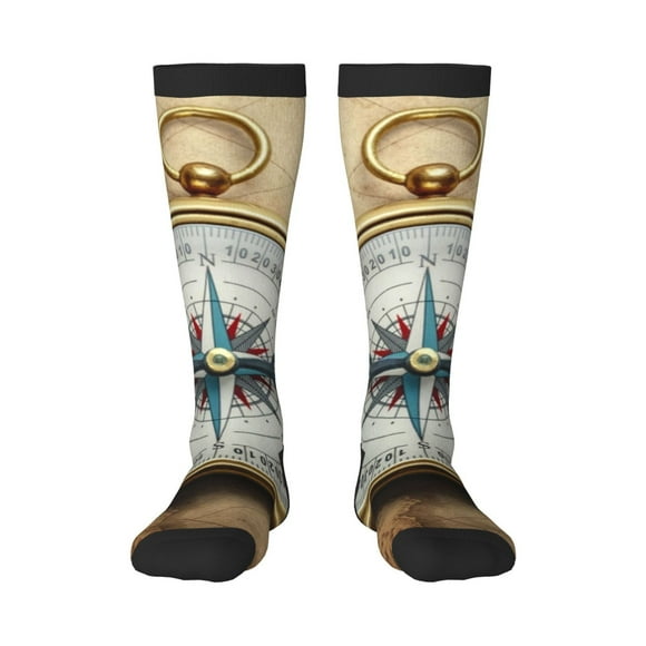 Gaeub Magnetic Old Compass On World Map Print Design Socks Stretchy High Tube Socks for Men Women Teens , Softball Soccer Socks for Hiking, Sport