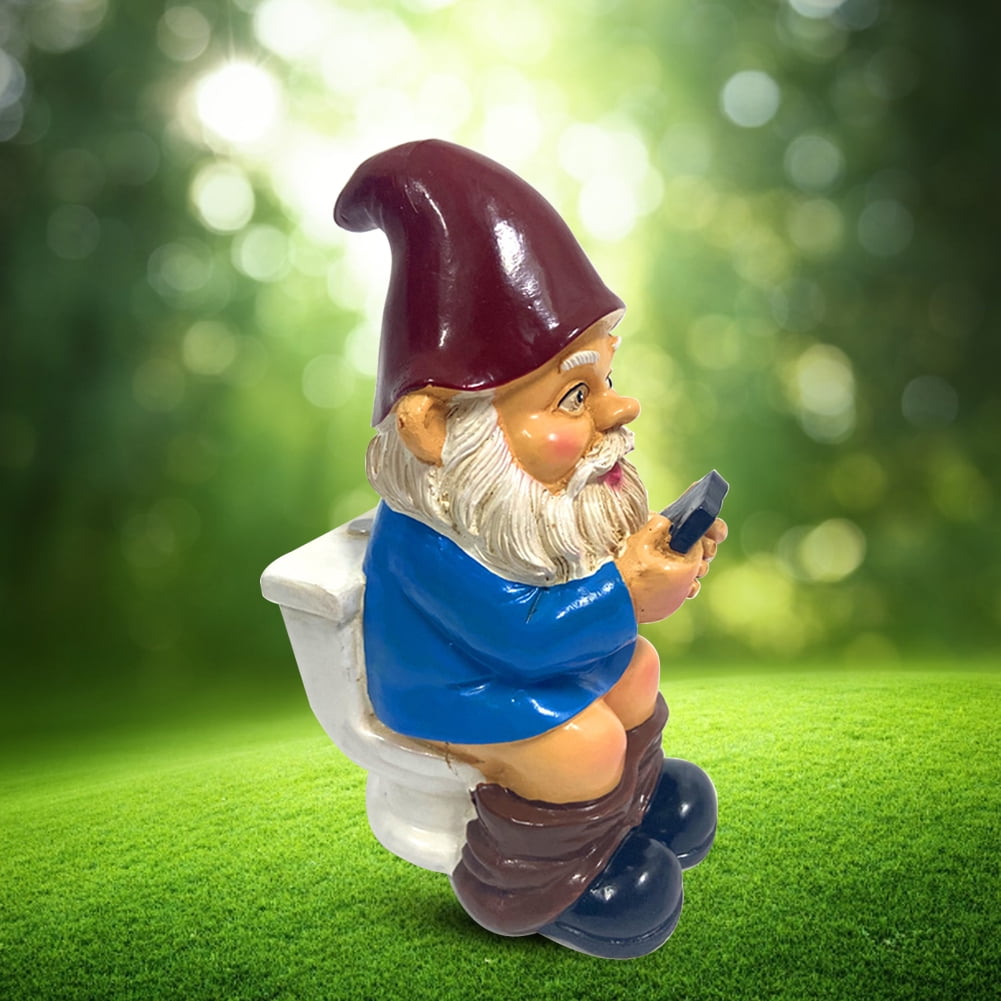 Winnereco 3D Dwarf Toilet Play Phone Statue Garden Gnome Resin Doll  Figurines Crafts 