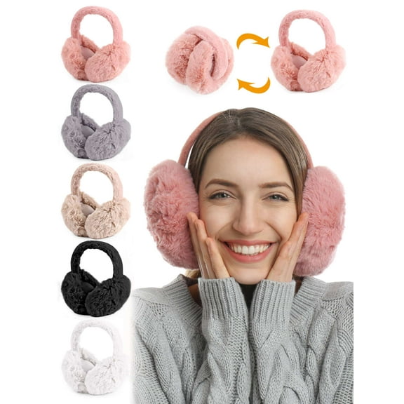 Gustave Women Winter Ear Muffs Foldable Faux Fur Earmuffs Soft Warm Plush Ear Warmers Girls Cute Ear Covers for Outdoor Cold Weather "Pink"