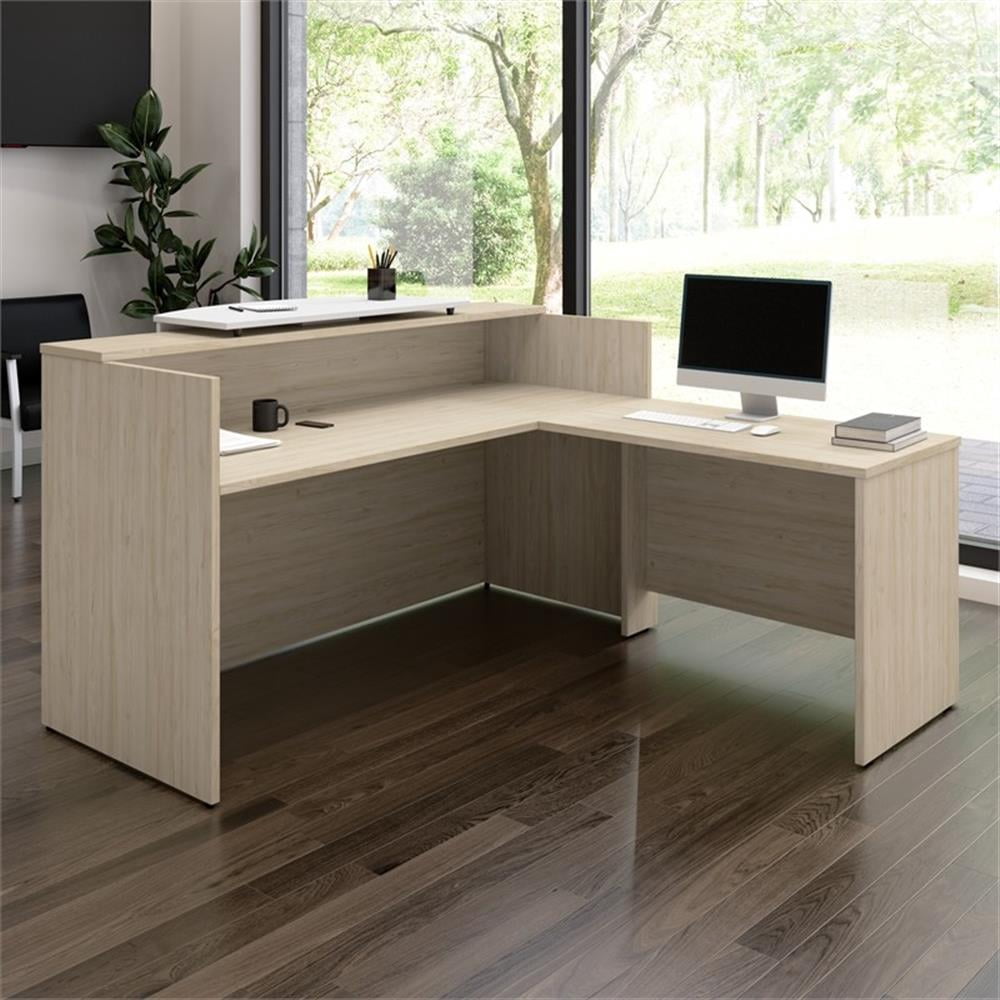 Arrive 72W x 72D L Shaped Reception Desk in Natural Elm - Engineered Wood