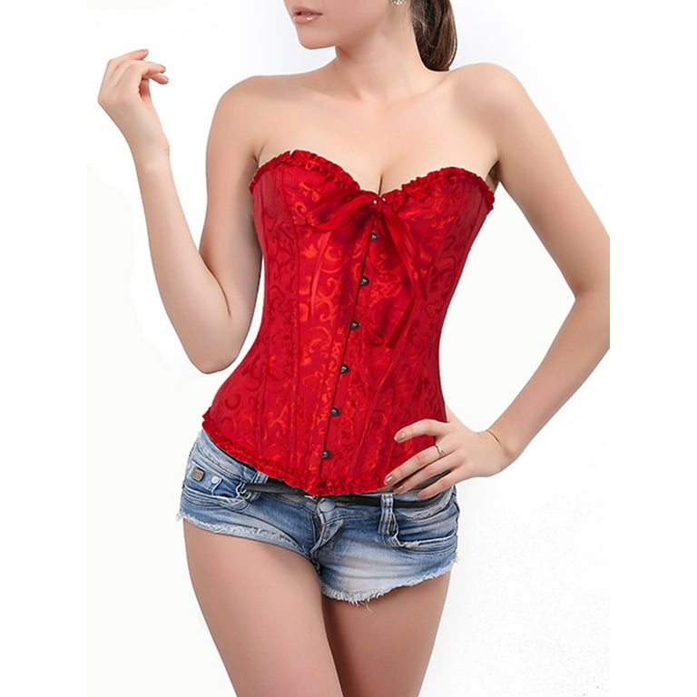 YouLoveIt Women's Corsets Bustiers Satin Lace up Overbust Corset