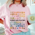 thumbnail image 3 of Women's Short-Sleeve Graphic T-Shirt with Colorful Floral Grid and 'Celebrate Minds of All Kinds' Inspirational Quote for Casual Wear, 3 of 7