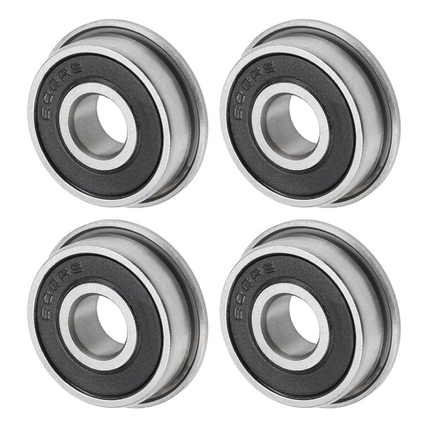 Uxcell Paquete de 4 Cojinetes de Bola con Brida F608-2RS, 1/3" x 7/8" x 2/7" Sellados de Goma