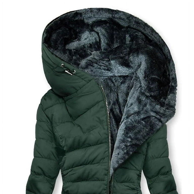 Hvyesh Long Puffer Coat Women Plus Size Jacket Fleece Linen Padded Jacket  Ladies Hooded Long Jacket Winter Thicken Sherpa Lined Puffer Jackets 