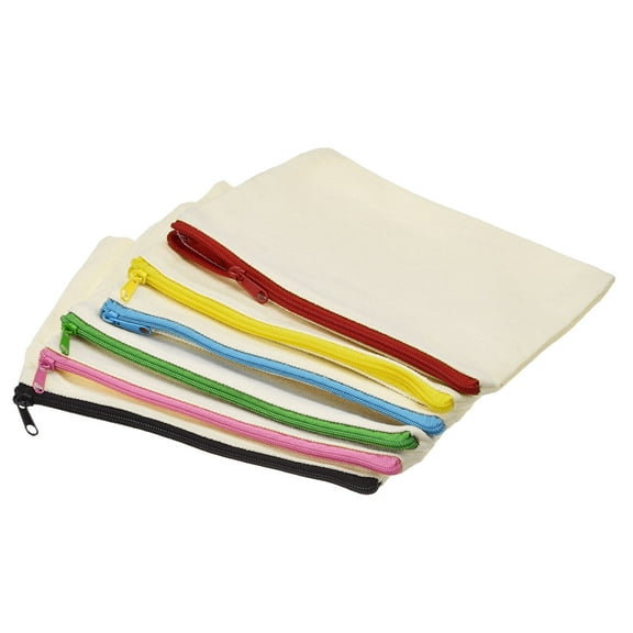 Uxcell Blank DIY Zip Bags Pencil Case Canvas Zipper Pouch, Multicolor 6 Pack