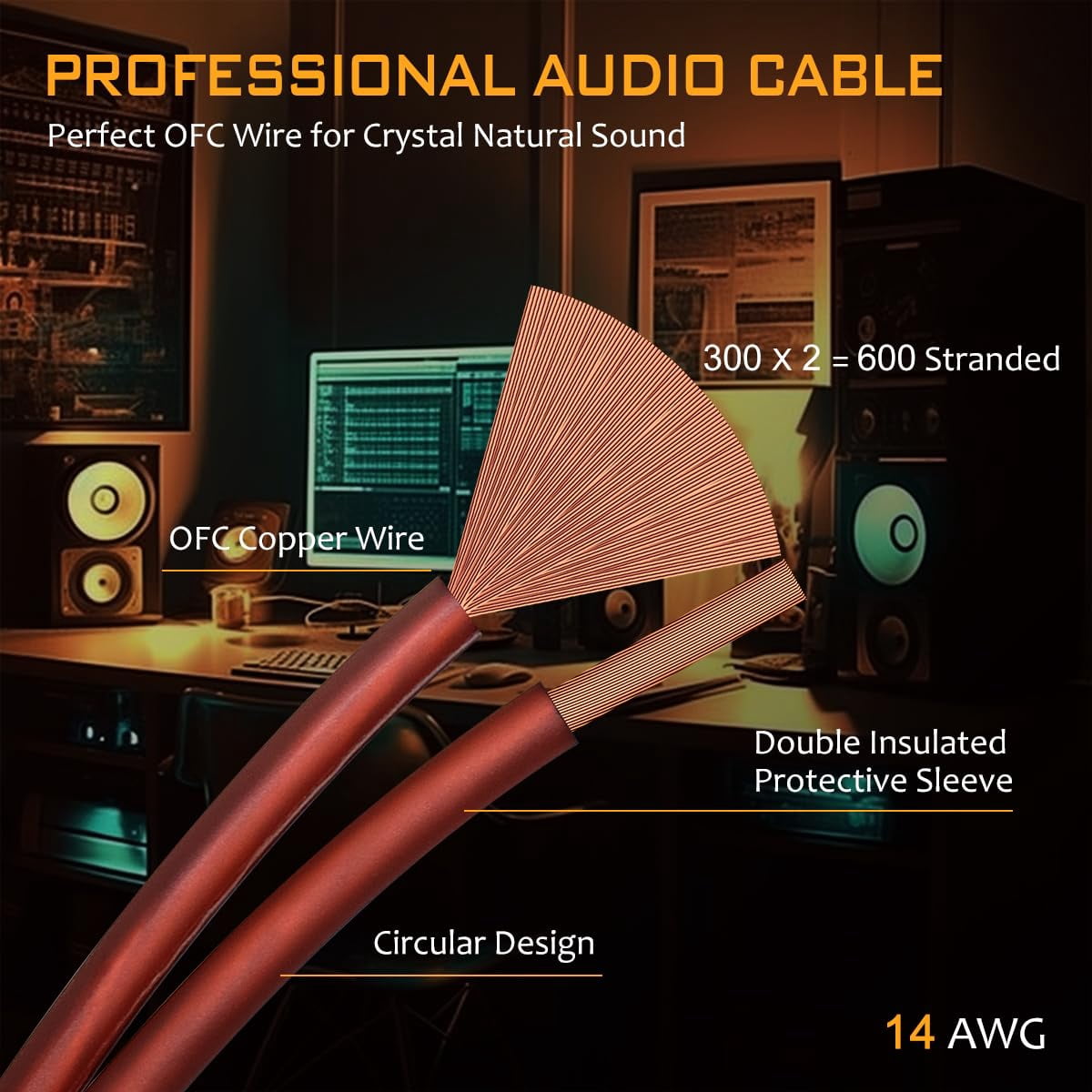 UCINNOVATE Speaker Cable with Banana Plugs, 2 Pack 9.8ft/3m 14 Gauge OFC Coaxial Speaker Wire with Gold-Plated Banana Plugs for Home Theater Amp Speakers