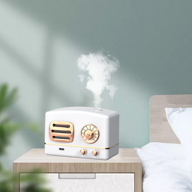 Humidificador de aire de 200 ml, difusor de aceite esencial de aromaterapia, humidificador de Radio Retro, luz USB silenciosa para habitación Blanco Baoblaze Humidificador de aire