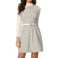 thumbnail image 1 of Vestido a cuadros sin mangas con cuello redondo y botones vintage elegante para mujer Beige M, 1 of 5