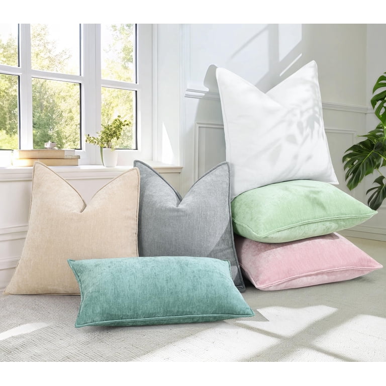 DecorUhome Throw Pillow Covers 18x18 Set of 2, Chenille Beige photo 5