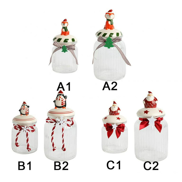 Christmas Candy Jar with Cute Lids, Glass Candy Jars, Candy Buffet  Containers,Cookie Jars for Christmas Decoration 
