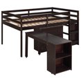 thumbnail image 6 of Full Wood Loft Bed with Ladder and Guard Rail, Loft Bed with Cabinet, Shelves and Rolling Portable Desk, Low loft Full Bed for Teenagers, Multiple Functions Bed(Espresso), 6 of 8
