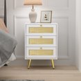 thumbnail image 1 of Eumyviv 3-Drawer Wooden Nightstand Mid Century Rattan Side Table End Table, White H0077, 1 of 3