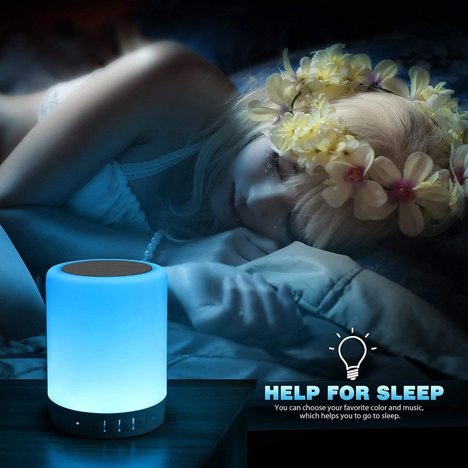 Touch Bedside Lamp - with Bluetooth Speaker, Dimmable Color Night Light, Outdoor Table Lamp with Smart Touch Control, Best Gift for Men Women Teens Kids Children Sleeping Aid
