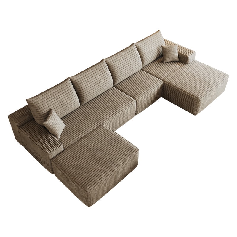 135" Cloud Sectional Sofa with Ottoman, U Shaped Modular Sectional Couch, Modern Minimalist Deep Seat Upholstered Sofa with Chaise, Plush Corduroy Fabric Living Room Sofa Set, No Assembly Required