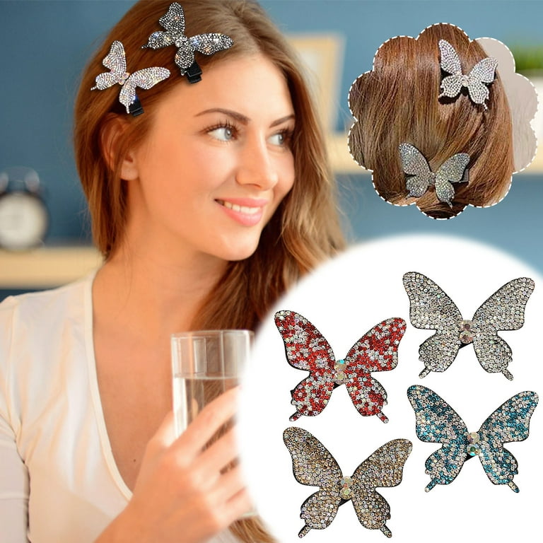 Pompotops Big Butterfly Hairpin for Women Girls Glitter Rhinestone  Butterfly Hair Clips No-Slip Headwear Flashing Diamond Hair Accessories