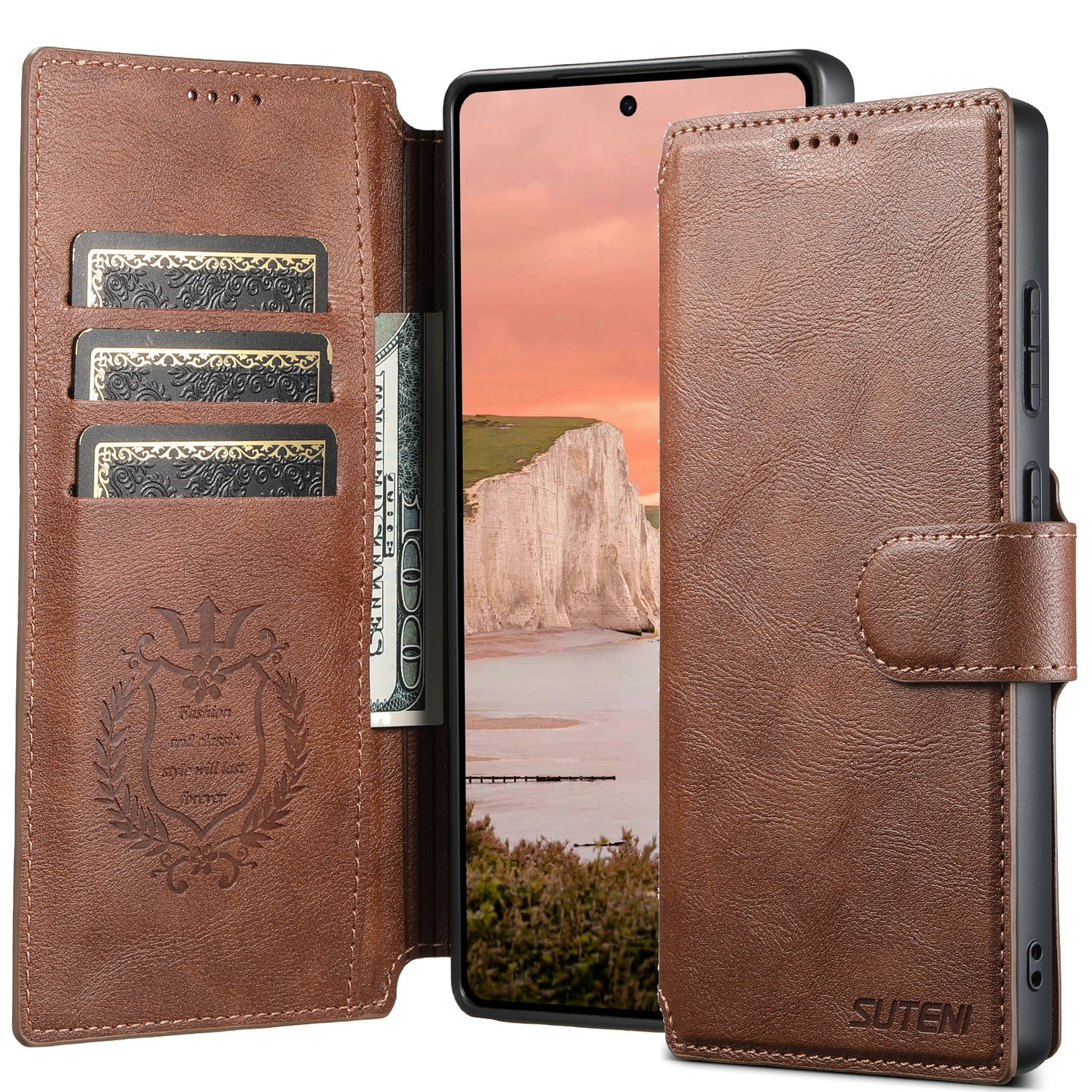 for Samsung Galaxy S24 Ultra Detachable Wallet Case, PU Leather Magnetic Cover Support Wireless Charging & Magnetic Car Mount, Card Slots Holder, Flip Stand, Folio Protective Phone Shell, Brown