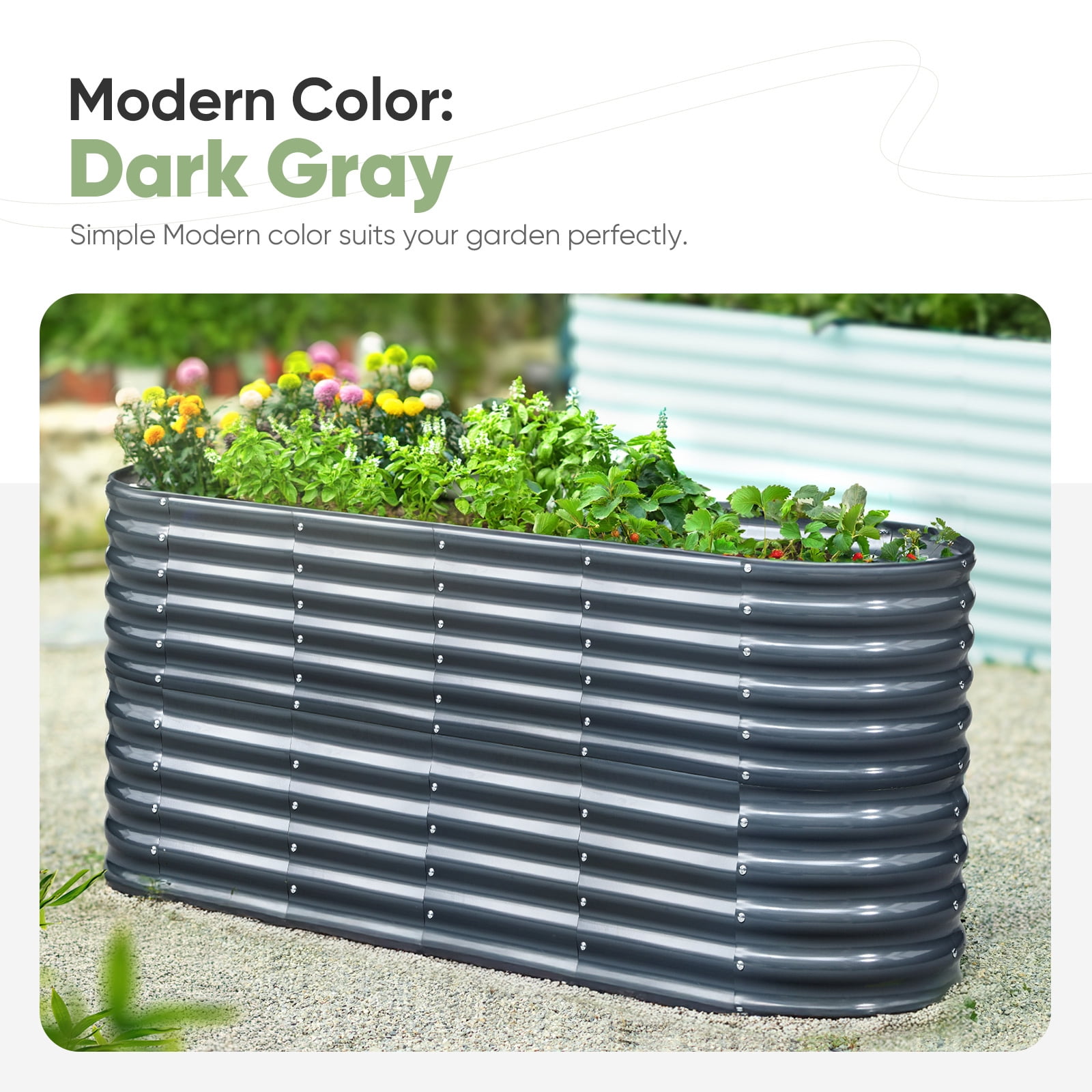 KING BIRD 6.6x2x3 ft Raised Garden Bed 9 in 1 Galvanized Steel Metal Planter Garden Box Outdoor for Gardening, Vegetables, Flowers, Dark Gray