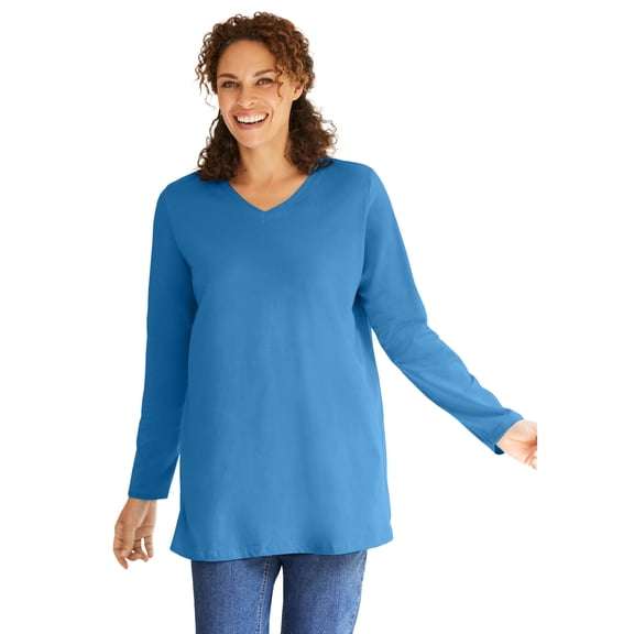 Woman Within Plus Size Perfect Long-Sleeve V-Neck Tunic