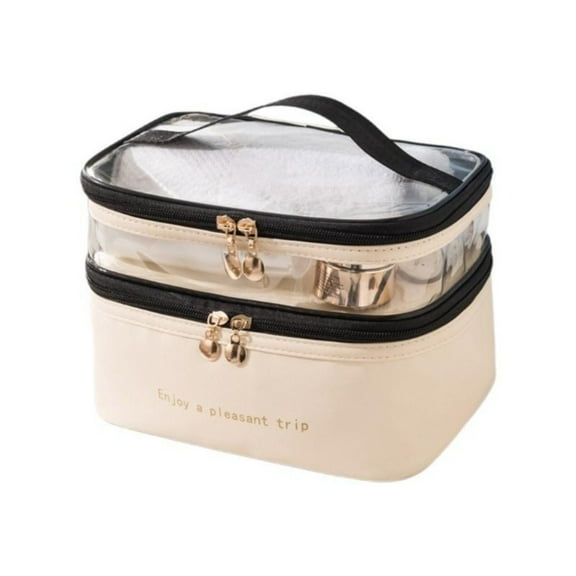 Multifunction For Women Big Capacity Toiletry Beauty Storage Cosmetic Bag Large Travel Makeup Bag Women Make Up Case Double Layer BEIGE