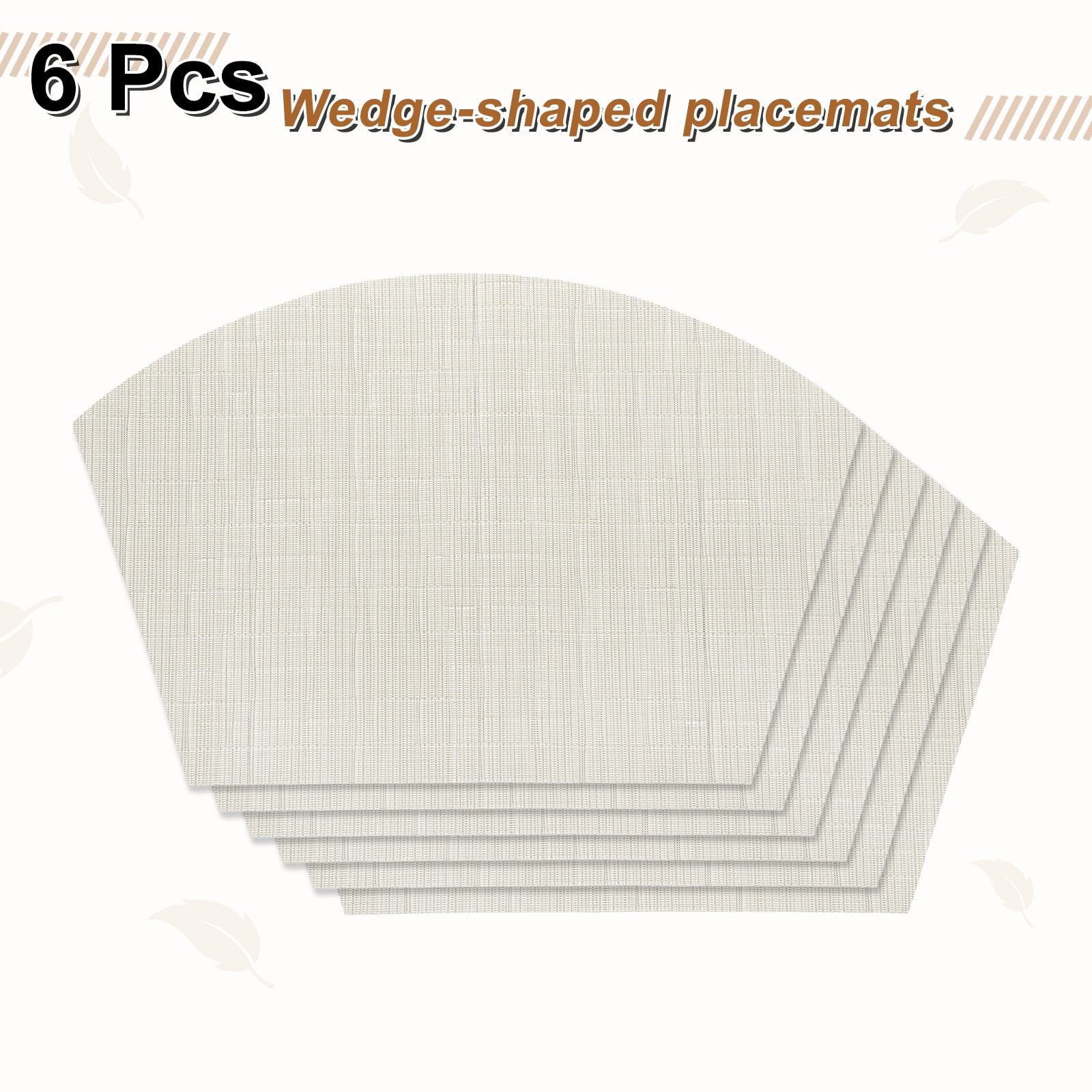 Uxcell 6pcs Wedge Placemats 18" x 12" Woven Vinyl Round Table Placemats, Beige