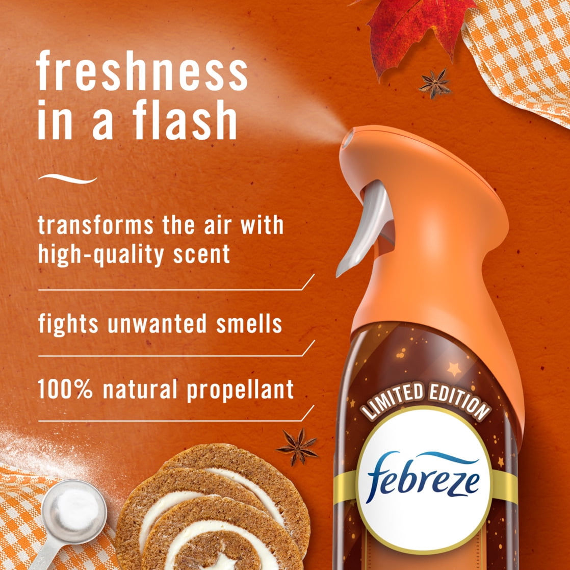 Febreze Air Freshener Spray, Odor-Fighting Room Spray, Pumpkin Roll Scent, 8.8oz, 1 Count