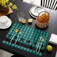 thumbnail image 3 of Teal Black Plaid Placemats Set of 8, Farmhouse Retro Star Abstract Checked Placemats for Dining Table, Place Mats for Kitchen Tabletop, Waterproof Wipeable Dining Table Mats Set, 3 of 9