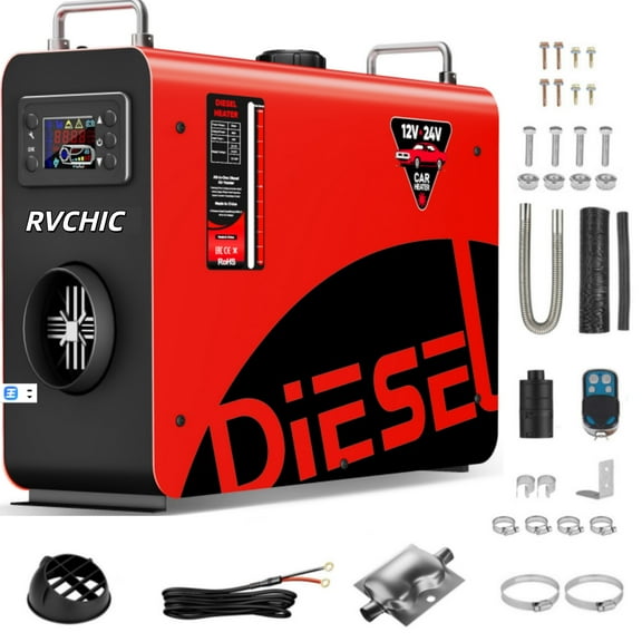 Rvchic 12/24V 8KW Diesel Air Heater,All in One 1 Ga Portable Diesel Heater with Remote Control and LCD Screen,for Truck Van RV Trailer Camper,Red