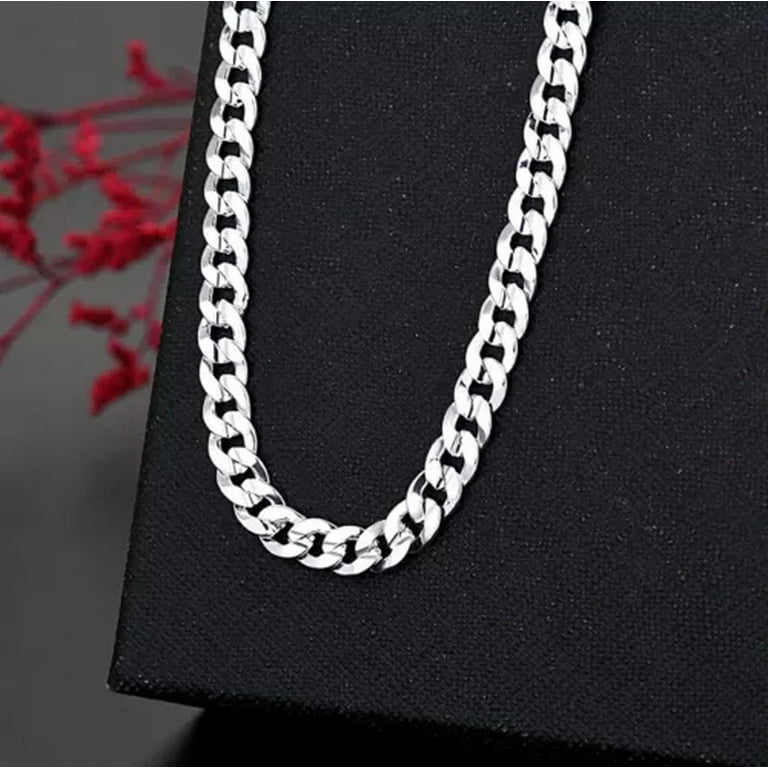 QQTDFG 925 Sterling Silver 7mm Sideways Men's Chain Necklace