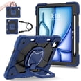 thumbnail image 2 of Dteck with Pencil Holder Case for iPad Air 11 inch 2024,iPad Air 11 inch 2025 Heavy Duty Silicone Case 360 Degree Rotating Handle Stand Cover with Shoulder Strap for iPad Air 11" M2/M3 ,Navy+Black, 2 of 9