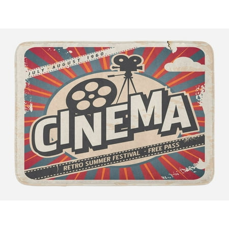 Stars Cinema 6 Vintage Bath Mat, Retro Cinema Movie Vintage Paper Texture Hollywood Stars Theme Image Print, Non-Slip Plush Mat Bathroom Kitchen Laundry Room Decor, 29.5 X 17.5 Inches, Ecru Brown Red Gray, Ambesonne ()