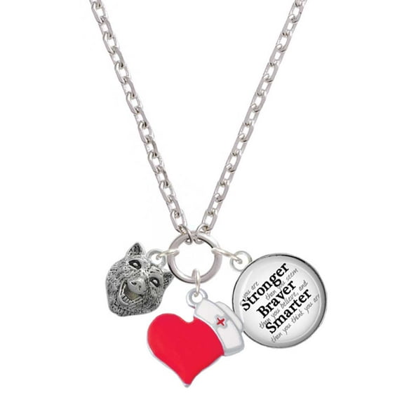 Delight Jewelry Silvertone Wolf Head - Red Heart Nurse Strong Zoe Necklace