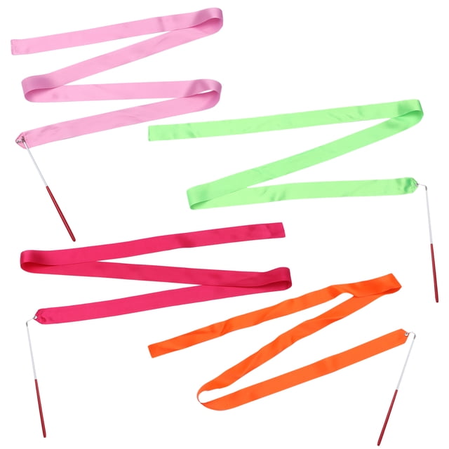 Shisuyan 8pcs Colorful Rhythmic Gymnastics Ribbon Dancing Gymnastics Ribbon Dancing Streamers for Kids Children (Pink + Rosy + Red + Green)