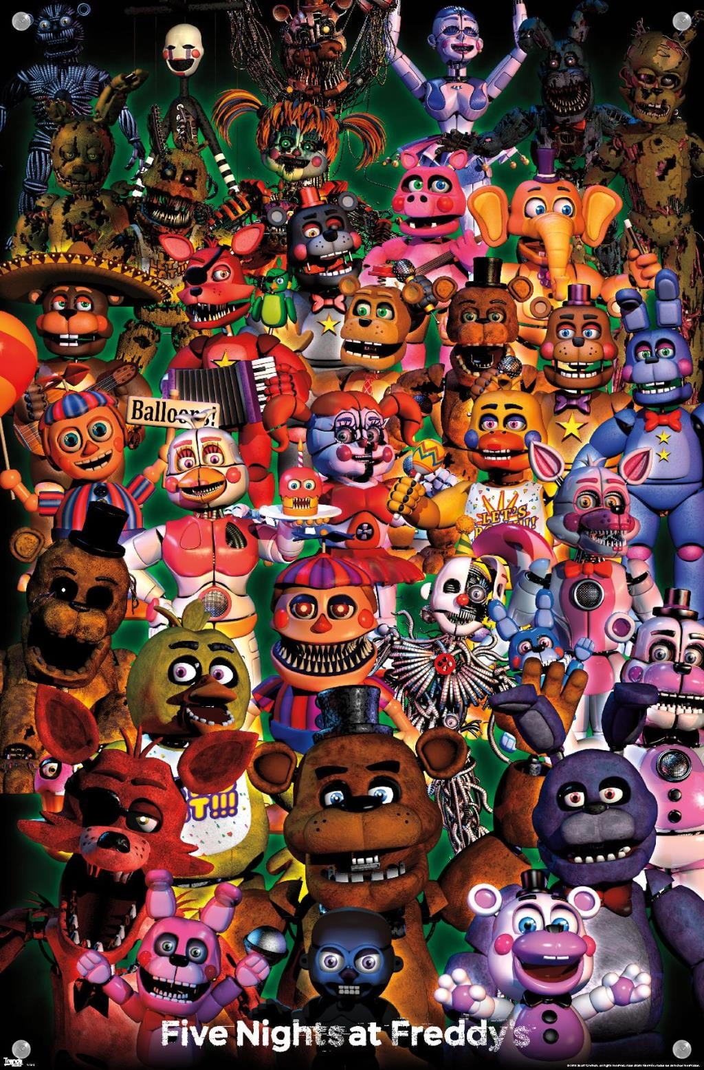 Five Nights at Freddy's - Ultimate Group Wall Poster with Push Pins, 14.725" x 22.375"