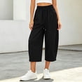 thumbnail image 4 of MXUIKV Pants for Women Plus Size Loose Fitted Drawstring Elastic Waist Wide Leg Cropped Barrel Trousers(X-Large,Black), 4 of 5
