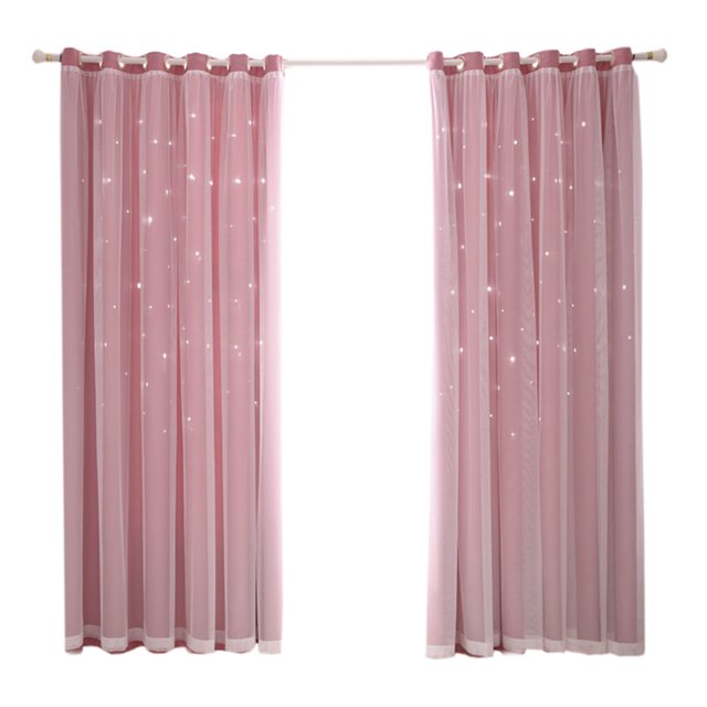 Cortina de ventana de 2 piezas ahuecada cortina de sombreado de estrellas cortina Purdah para el hog Abody Rosa/1m x 2.5m