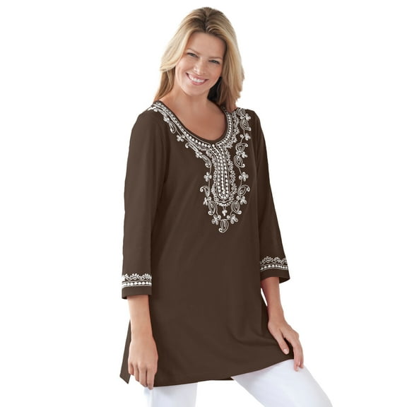 Woman Within Plus Size Embroidered Knit Tunic
