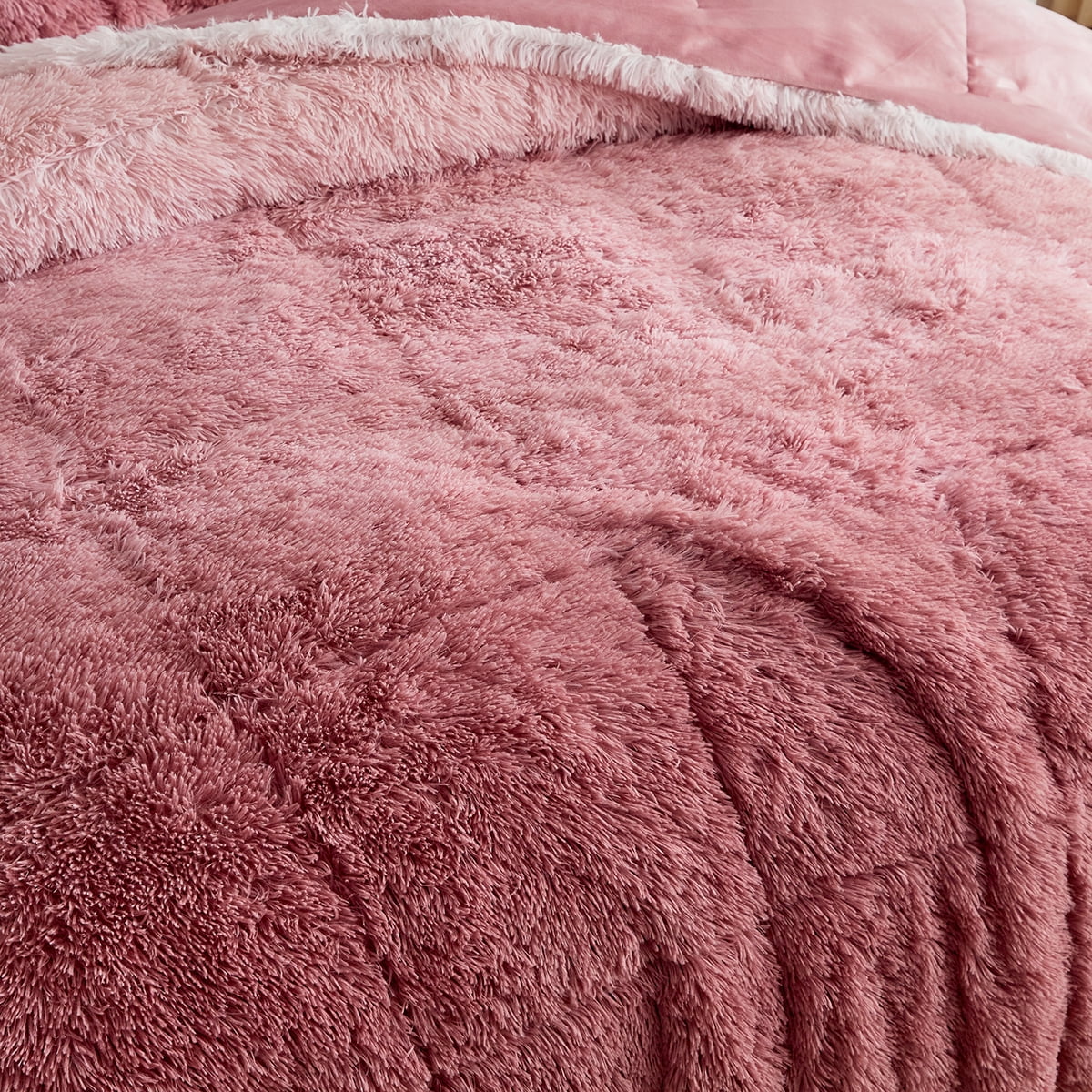 Wajade Ombre Shaggy Duvet Cover Comforter Cover Set Fluffy Fuzzy Faux Fur Bedding Set ,No Fill(1 Duvet Cover + 2 Pillow Shams, Blush Pink Ombre, Full Size)
