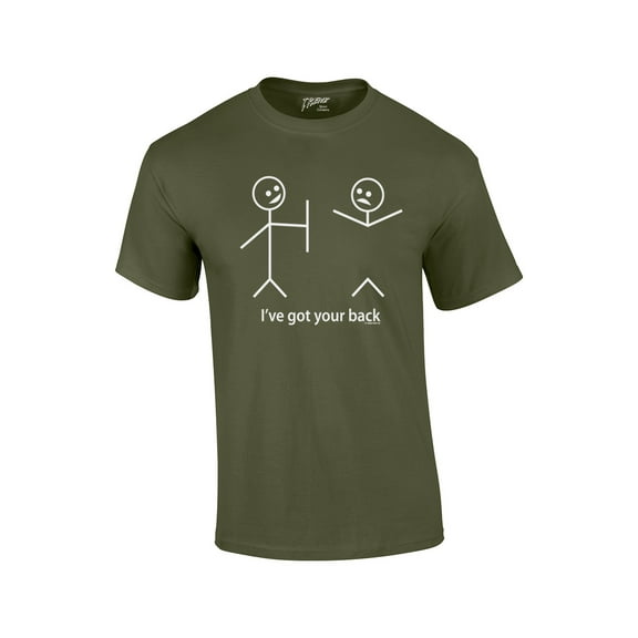 Funny Short Sleeve T-shirt I've Got Your Back Stick Figures Humorous Sarcastic Phrases Novelty Short Sleeve T-shirt-Military-Large