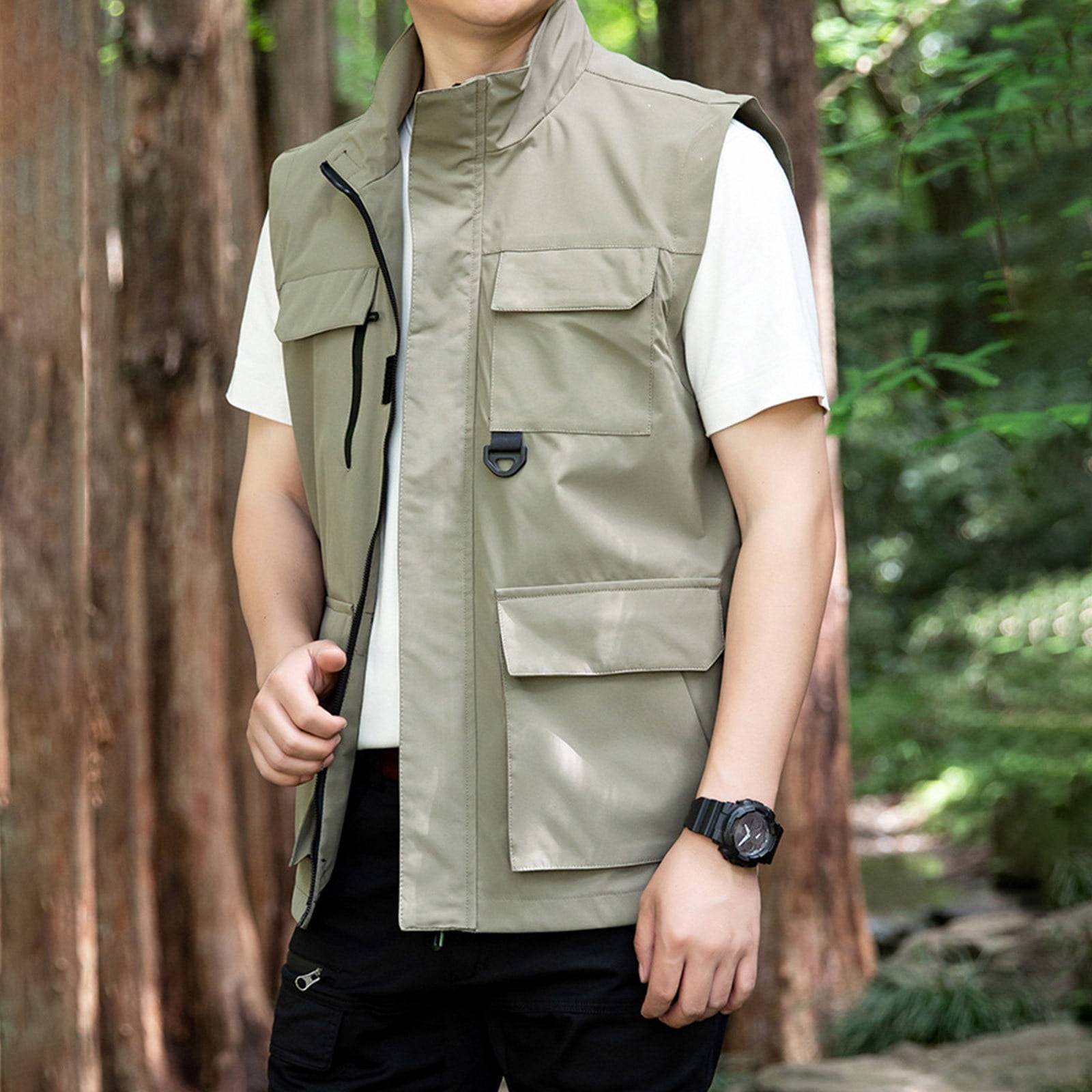 Virmaxy Men's Outdoor Travel Jacket Casual Fishing Photography  Multifunctional Vest Quick Dry Lightweight Zipper Vest