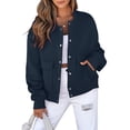 thumbnail image 3 of Womens Jacket Fall Winter Long Sleeve Stand Collar Shacket with Side Pocket Coat Navy Blue M, 3 of 8