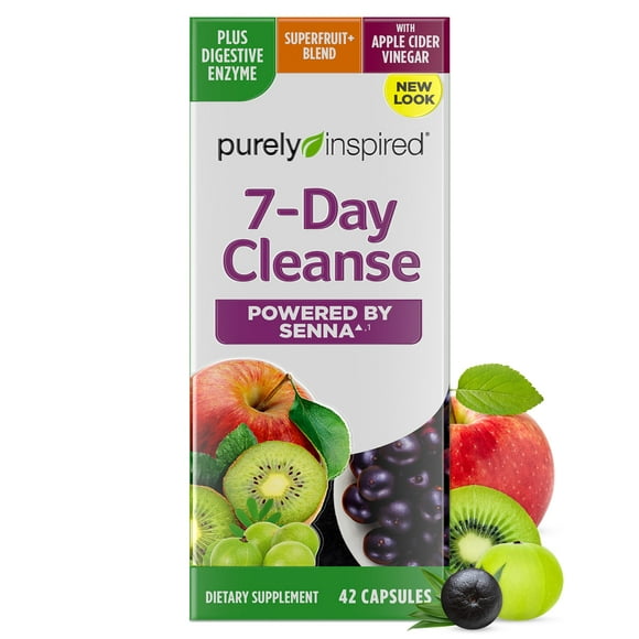 Purely Inspired 7-Day Detox Cleanse - Whole Body Cleanse & Detox Pills for Women & Men, Powered with Senna Leaf, Vitamin C, Apple Cider Vinegar, Digestive Enzymes & Probiotics - 42 Acai Berry Capsules