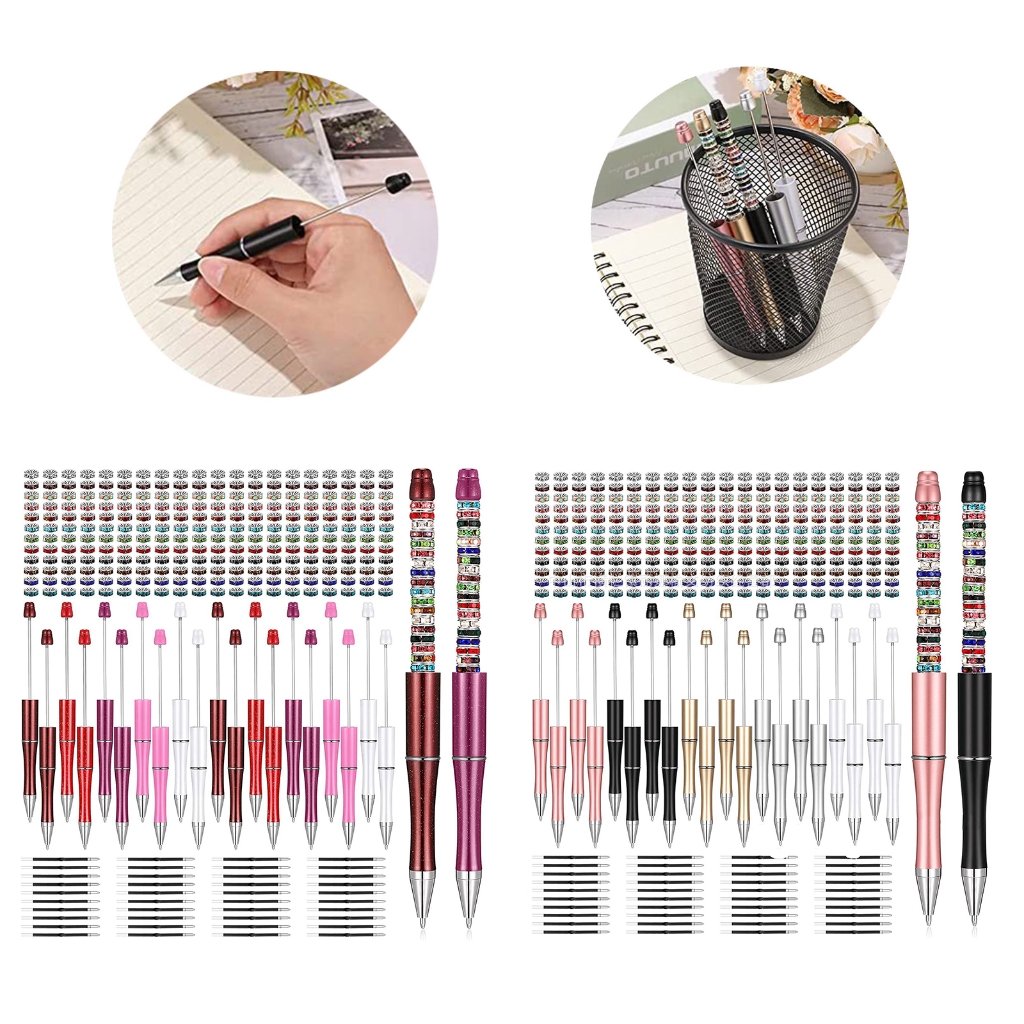 300Pcs DIY Sublimation Pen Blank Beadable Ballpoint Pen with Beads, Refills