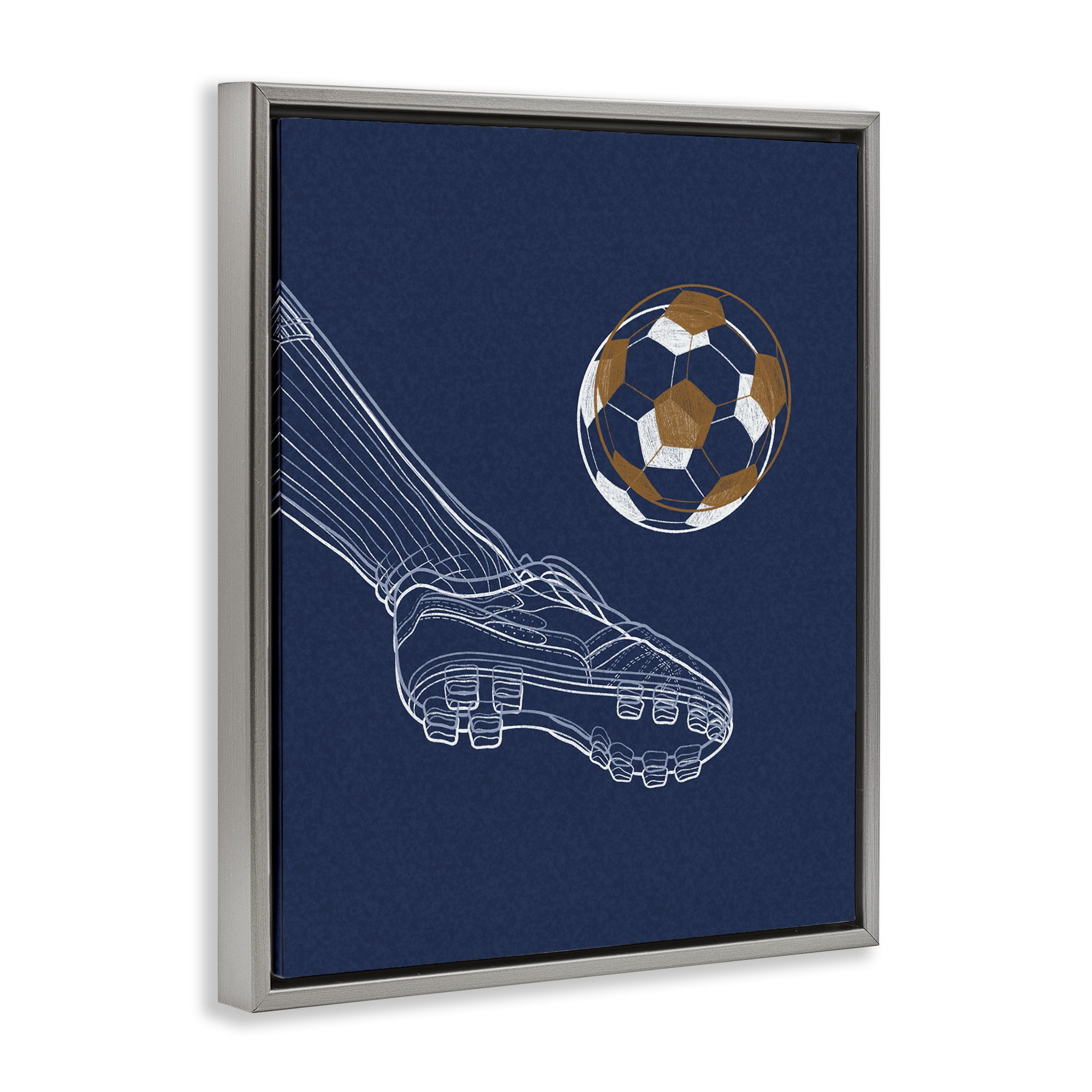 Stupell Industries Soccer Lines Contour Gray Framed Floater Canvas Wall Art, design by Marcus Prime
